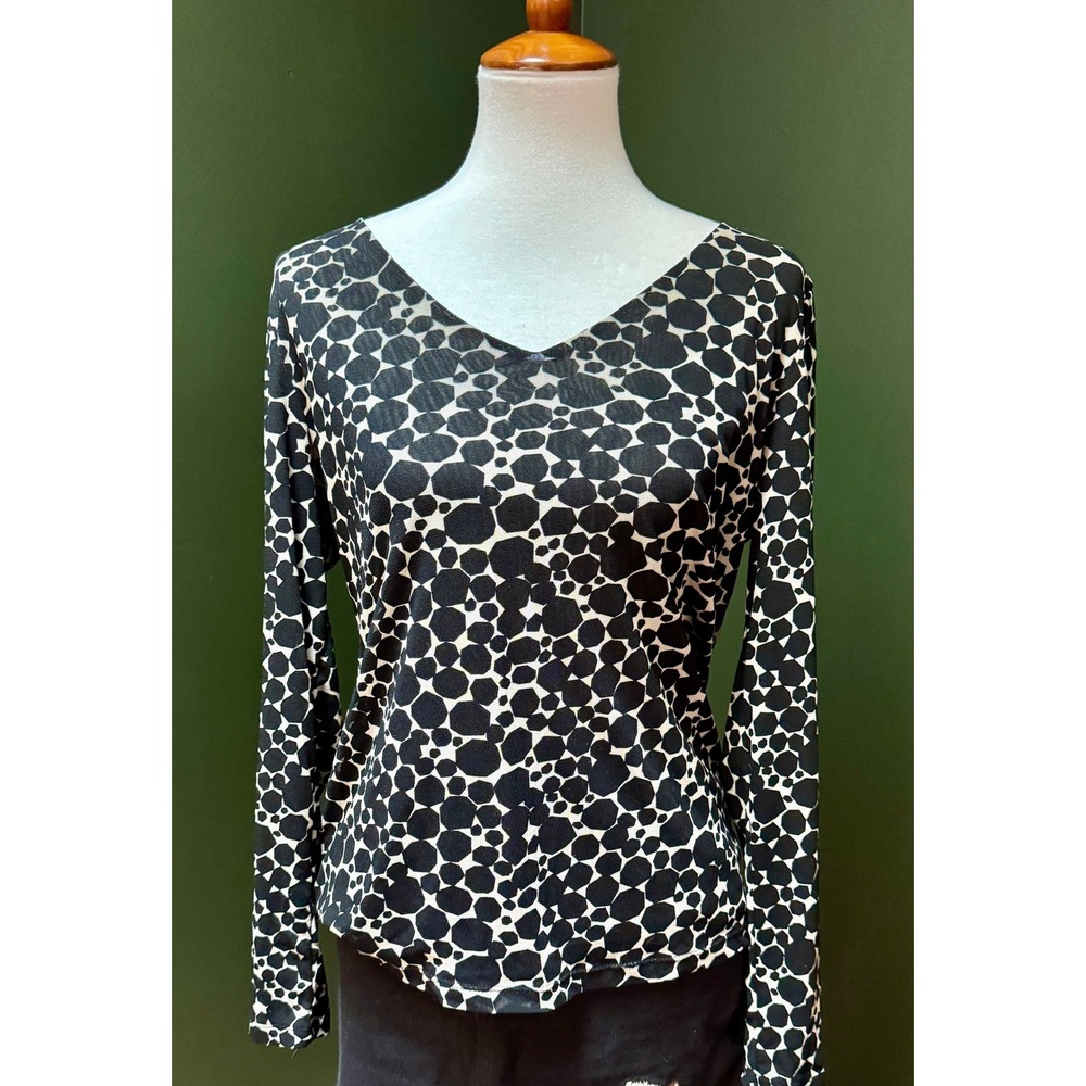 Vintage Liz Claiborne Long Sleeve V Neck Geometric Print Blouse Size XL